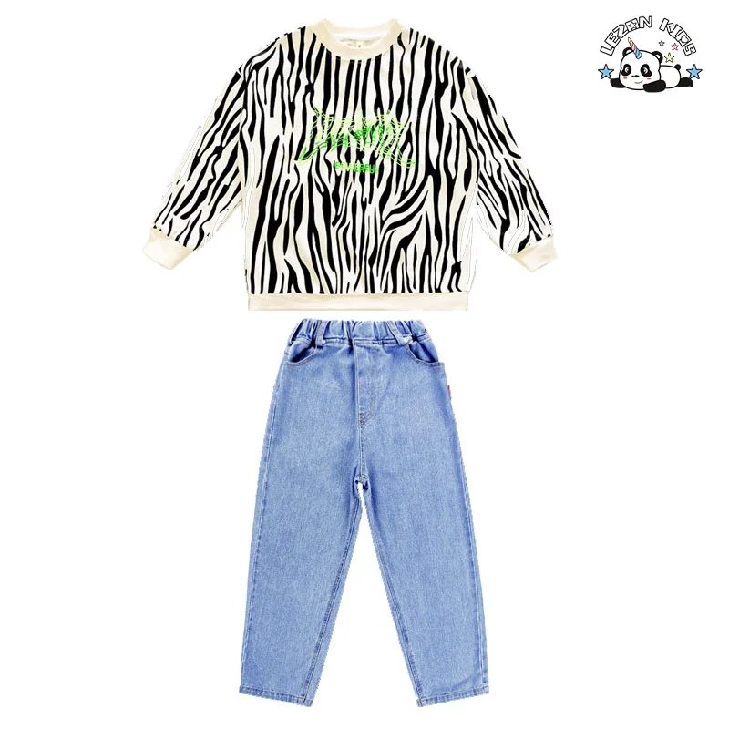 LEZONKIDS - Conjunto de Roupas Infantis de Hip Hop Fashion Cool com Estampa Luminosa, Camiseta de Manga Comprida e Calças Largas para Meninos